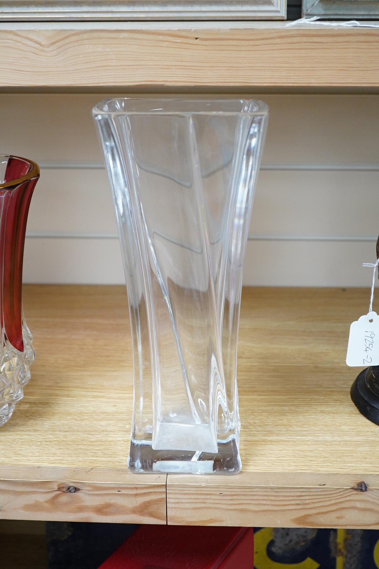 A Daum France square glass vase, 1970's, signed, 31cm high